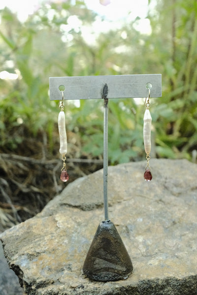 Pearl & Gemstone Earrings - Garnet