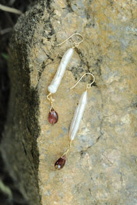 Pearl & Gemstone Earrings - Garnet