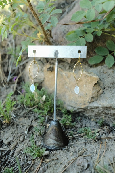 Oval Link Earrings - Rainbow Moonstone