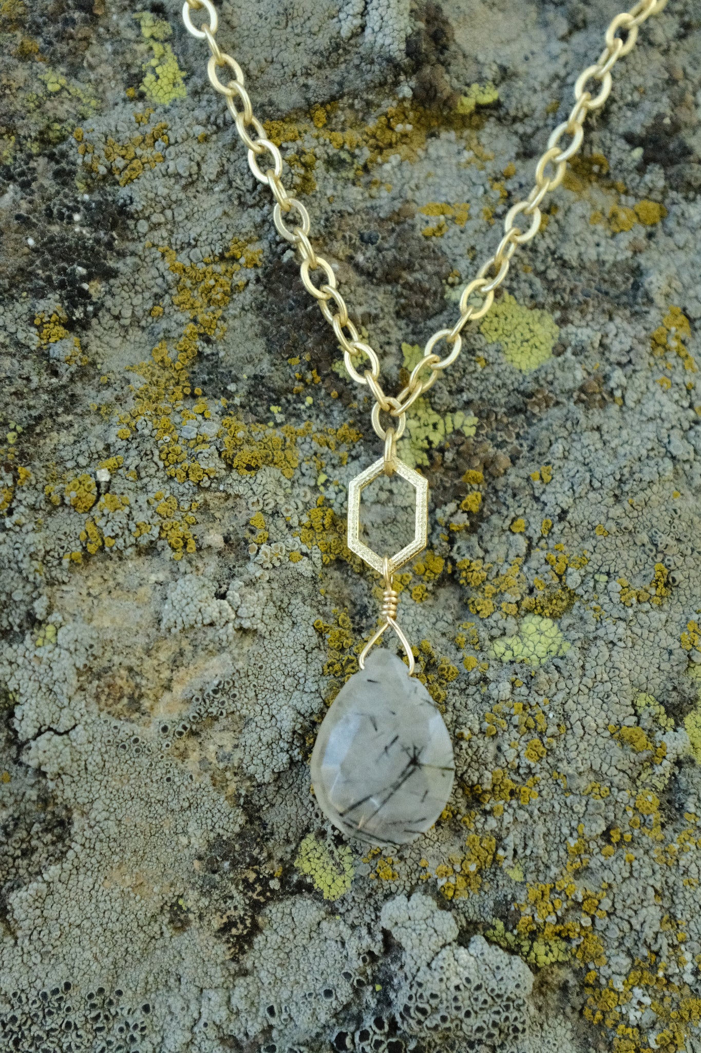 Geometric Gem Necklace - Tourmalated Quartz