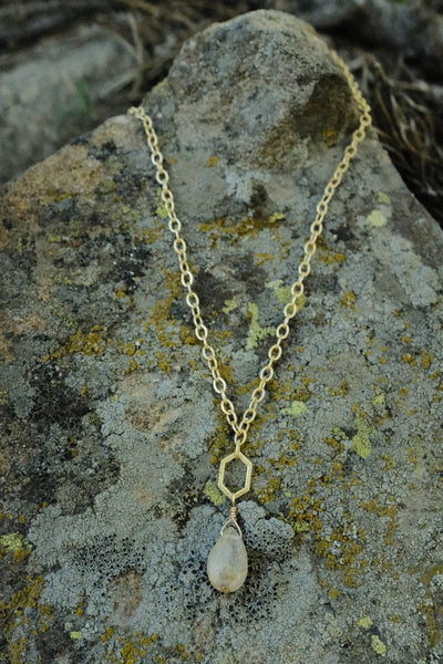 Geometric Gem Necklace - Rutilated Quartz