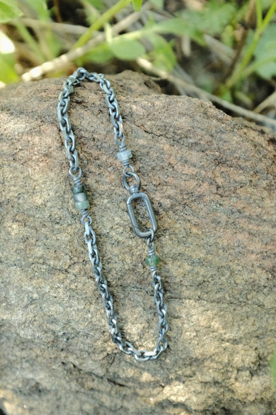 Gemstone & Chain Bracelet - Moss Agate