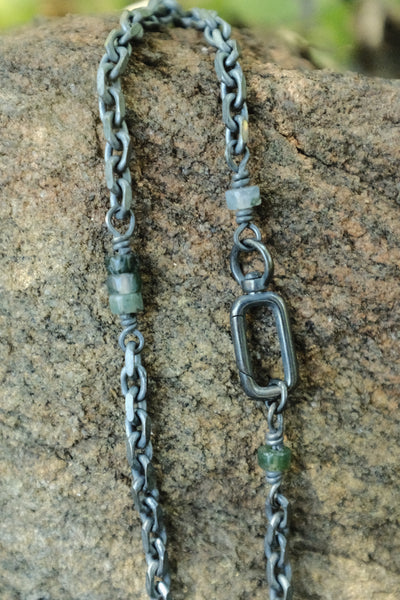 Gemstone & Chain Bracelet - Moss Agate