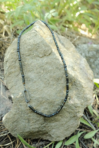 Oval Carabine Clasp Necklace in Blue Tigers Eye