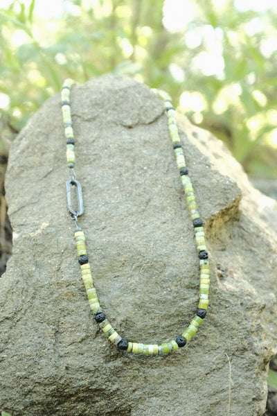 Oval Carabiner Clasp Necklace in African Green Chrysoprase