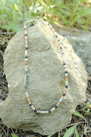 Oval Carabiner Clasp Necklace in Snake Skin Jasper