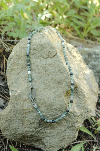 Oval Carabiner Clasp Necklace in Moss Agate