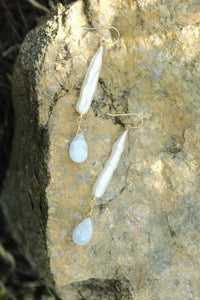 Pearl & Gemstone Earrings - Lace Agate