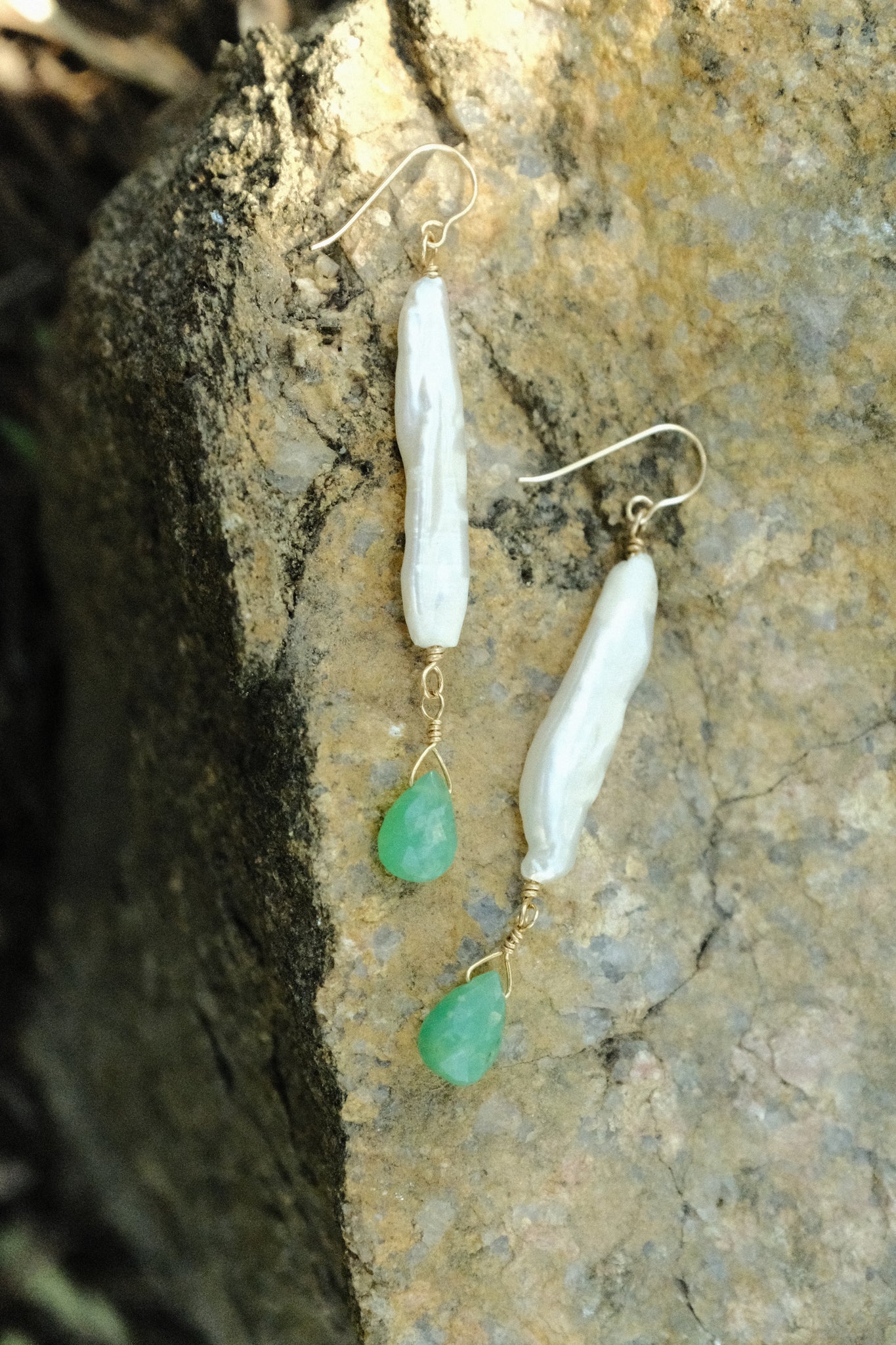 Pearl & Gemstone Earrings - Chrysoprase