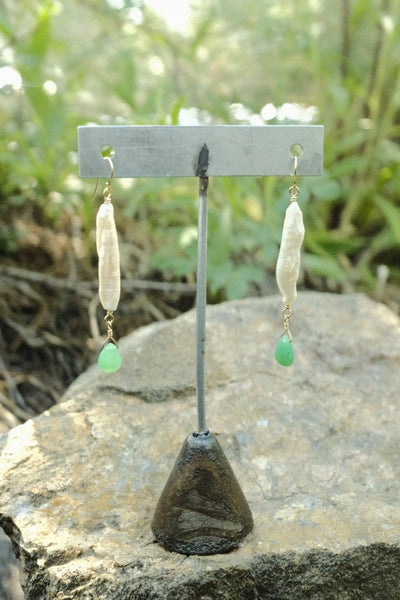 Pearl & Gemstone Earrings - Chrysoprase