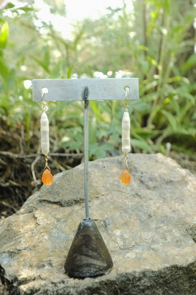 Pearl & Gemstone Earrings - Carnelian