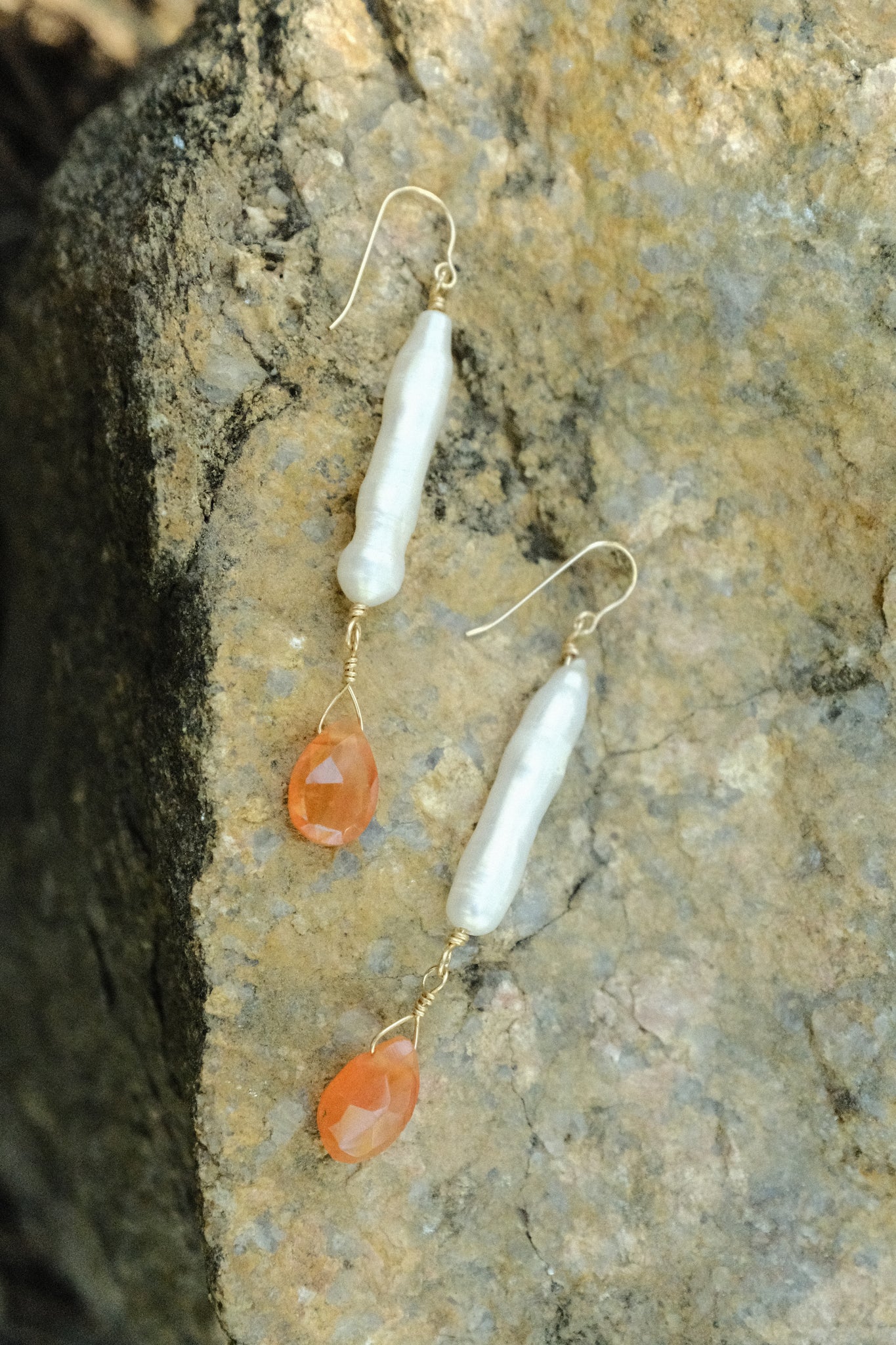 Pearl & Gemstone Earrings - Carnelian