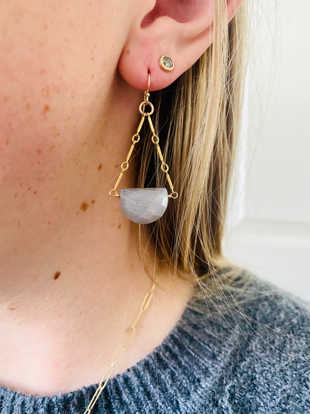 Bar Link Trapeze Earrings in Gray Moonstone