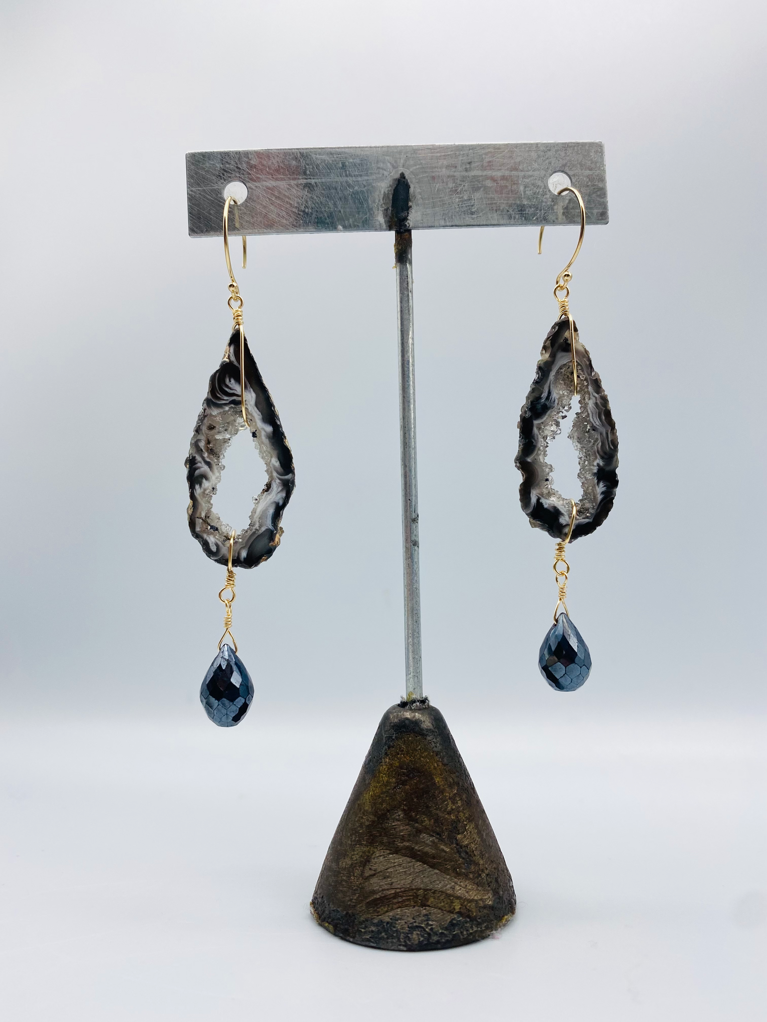 Geode Slice Earrings in Black Pyrite