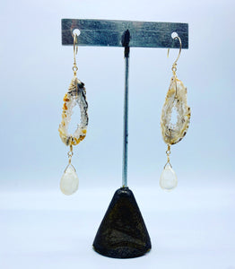 Geode Slice Earrings in Rutilated Quartz