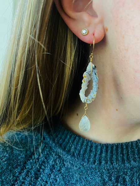 Geode Slice Earrings in Rutilated Quartz