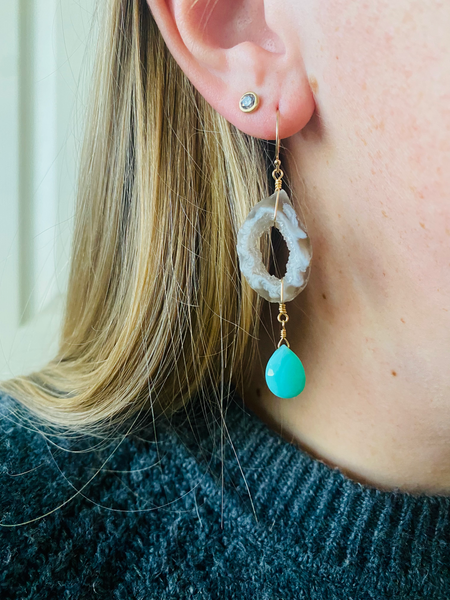 Geode Slice Earrings in Chrysocolla